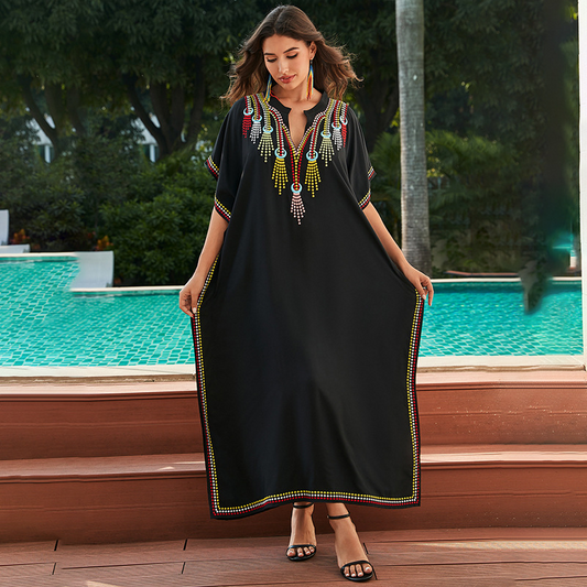 Robe Style Loose Embroidery Vacation Dress