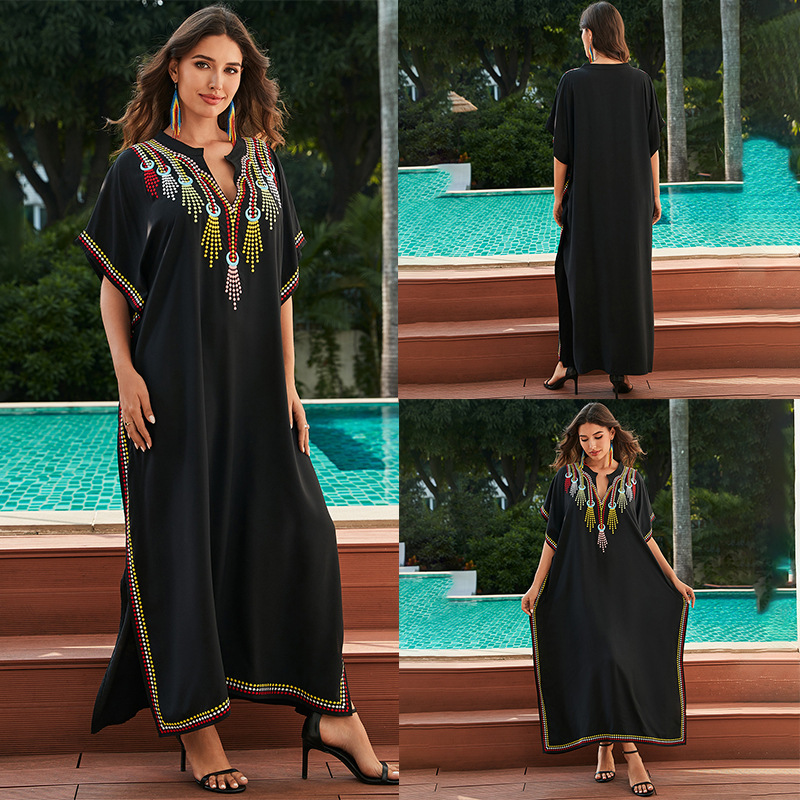 Robe Style Loose Embroidery Vacation Dress